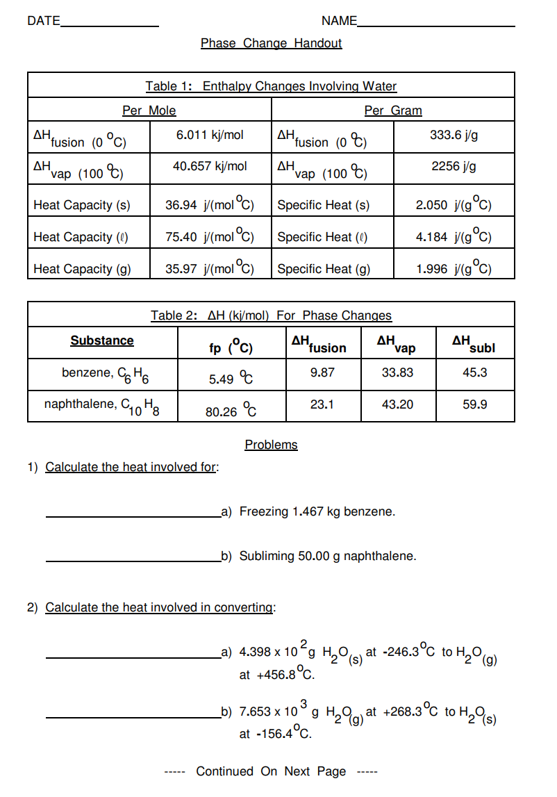 Solved Phase Change Handout Problems 1) Calculate the heat | Chegg.com