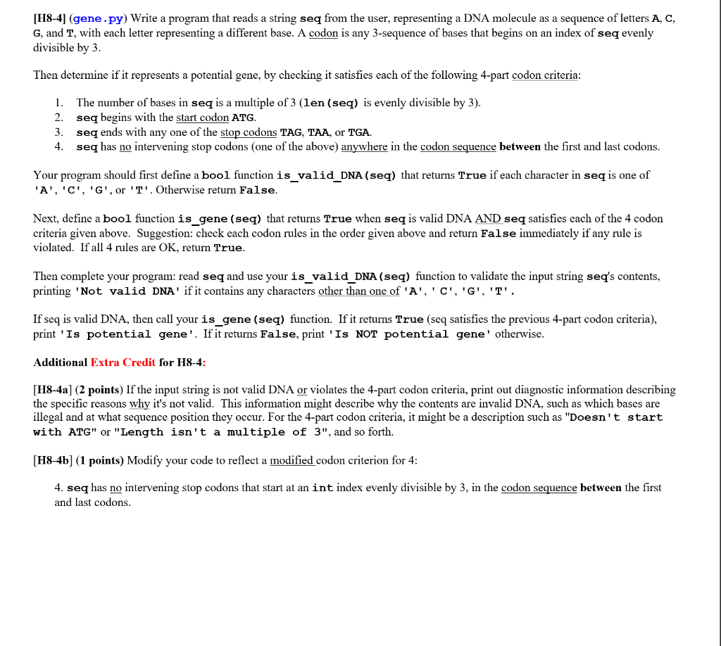 Solved [H8-4] (gene.py) Write a program that reads a string | Chegg.com