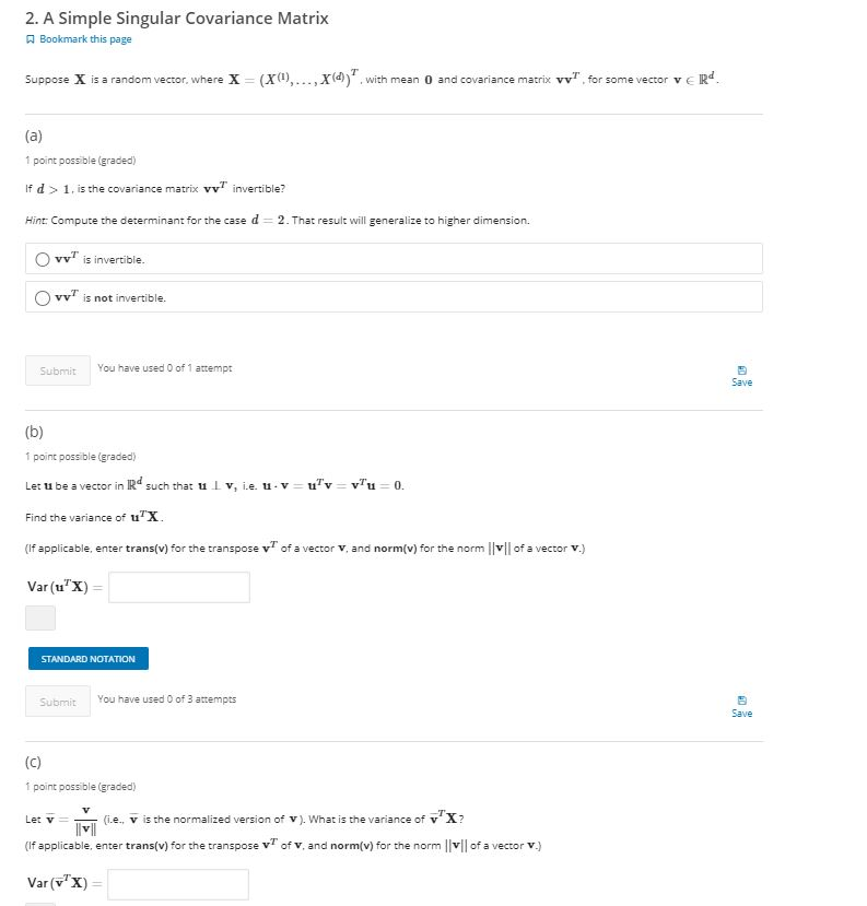 2. A Simple Singular Covariance Matrix Bookmark this | Chegg.com