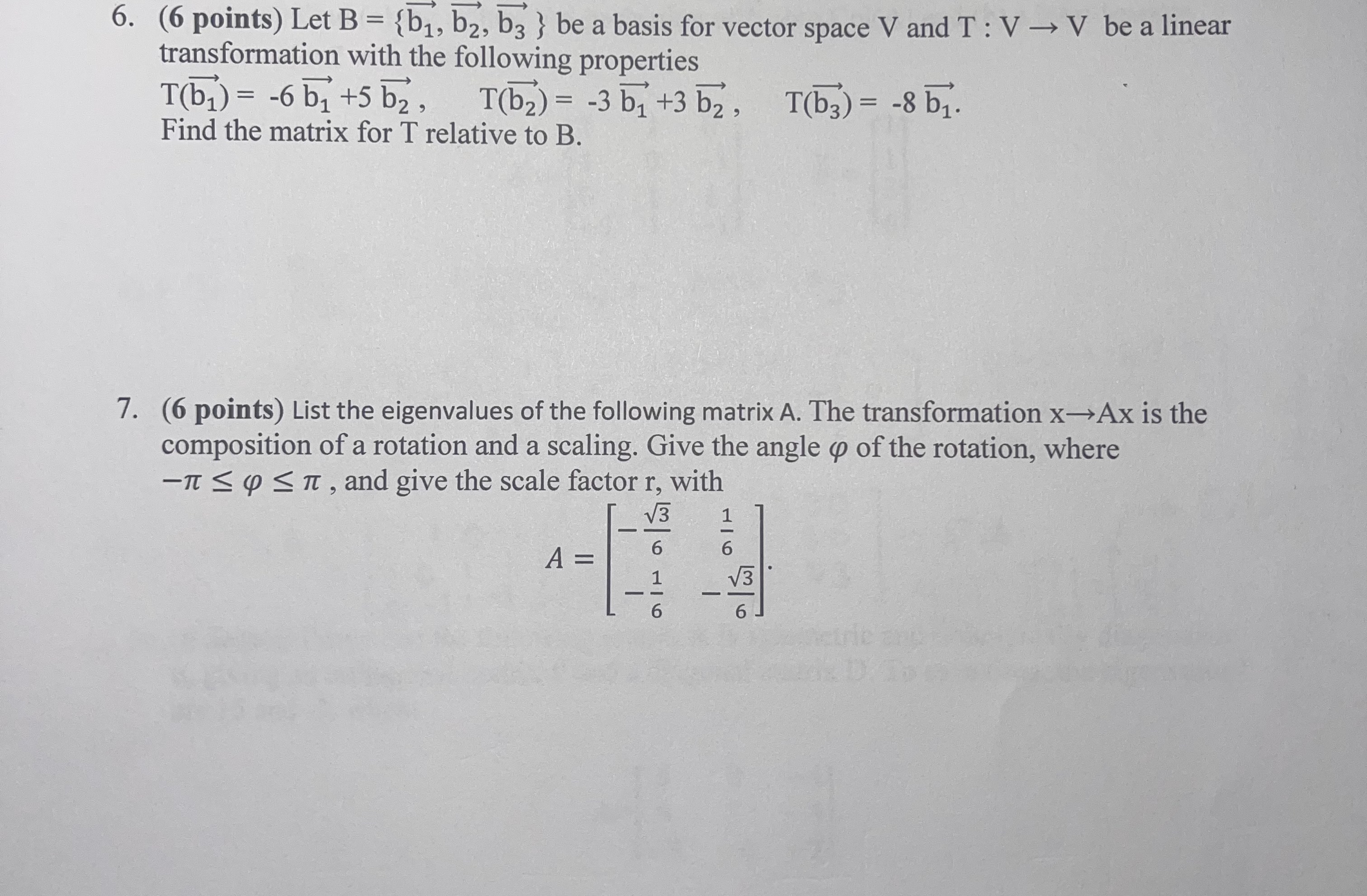 Solved 6 6 Points Let B B1b2b3 Be A Basis For Vector 1772