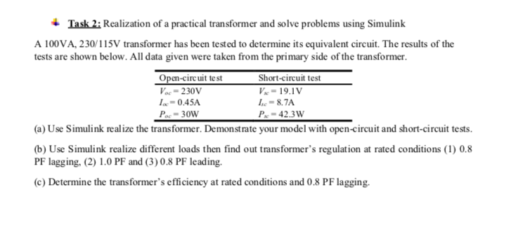 Solved Task 2: Realization of a practical transformer and | Chegg.com