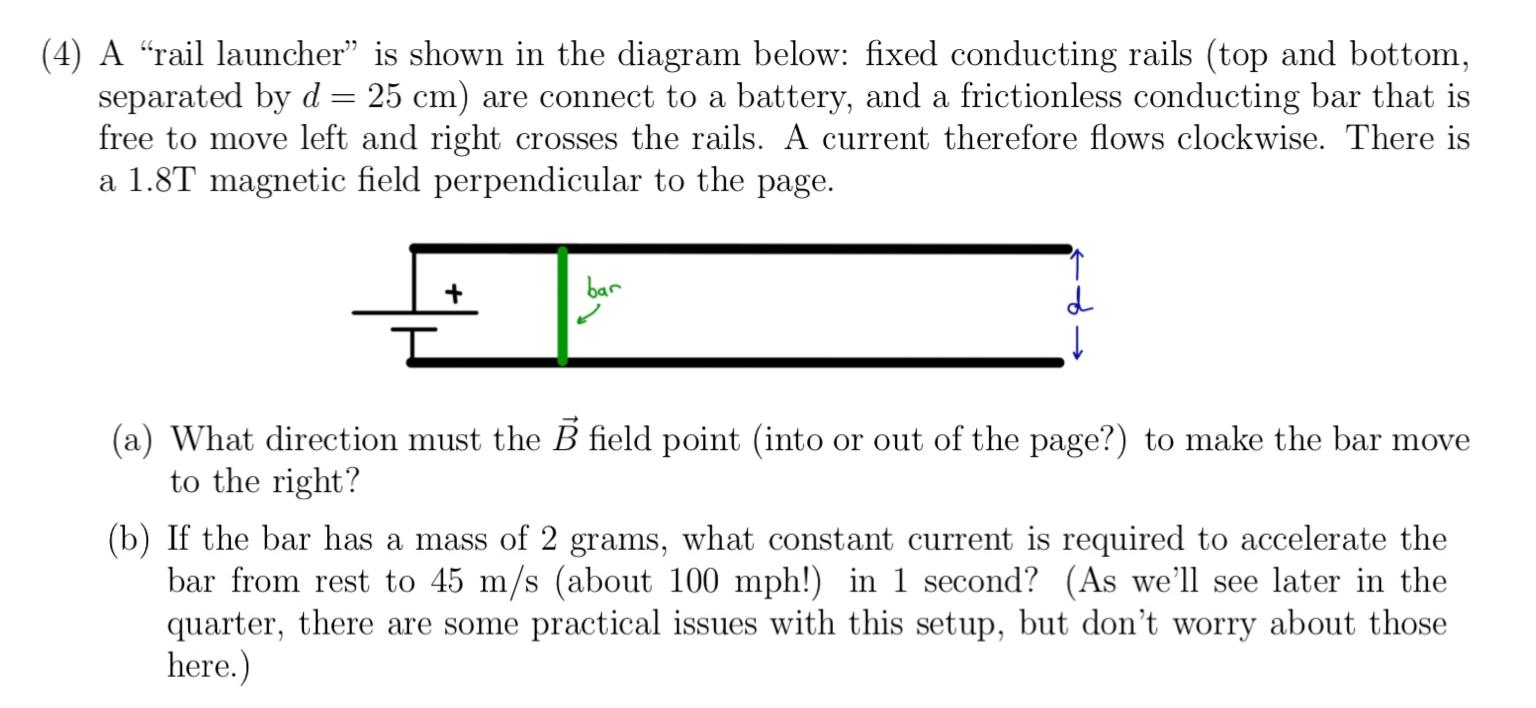 Solved (4) A “rail launcher” is shown in the diagram below: | Chegg.com