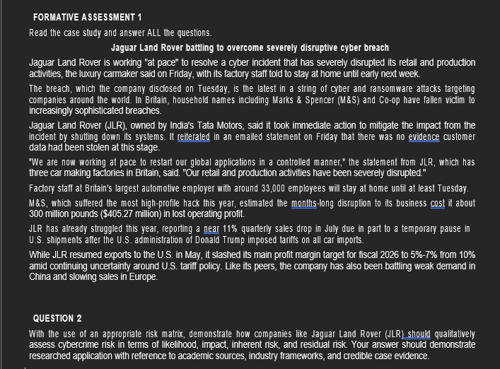 Solved FORMATIVE ASSESSMENT 1Read the case study and answer | Chegg.com
