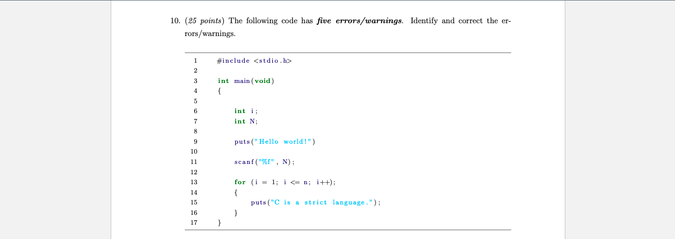 Solved 10. (25 points) The following code has five | Chegg.com