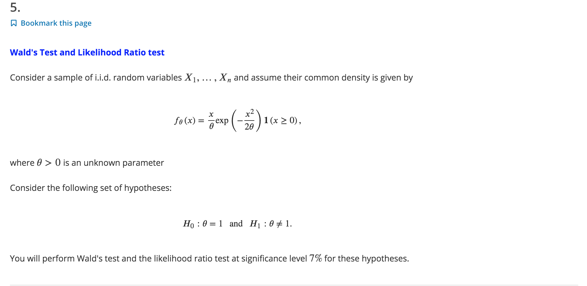 Solved 5. Bookmark this page Wald's Test and Likelihood