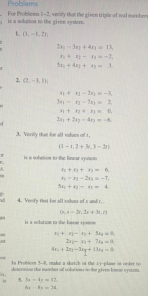 Solved For Problems 1−2, verify that the given triple of | Chegg.com