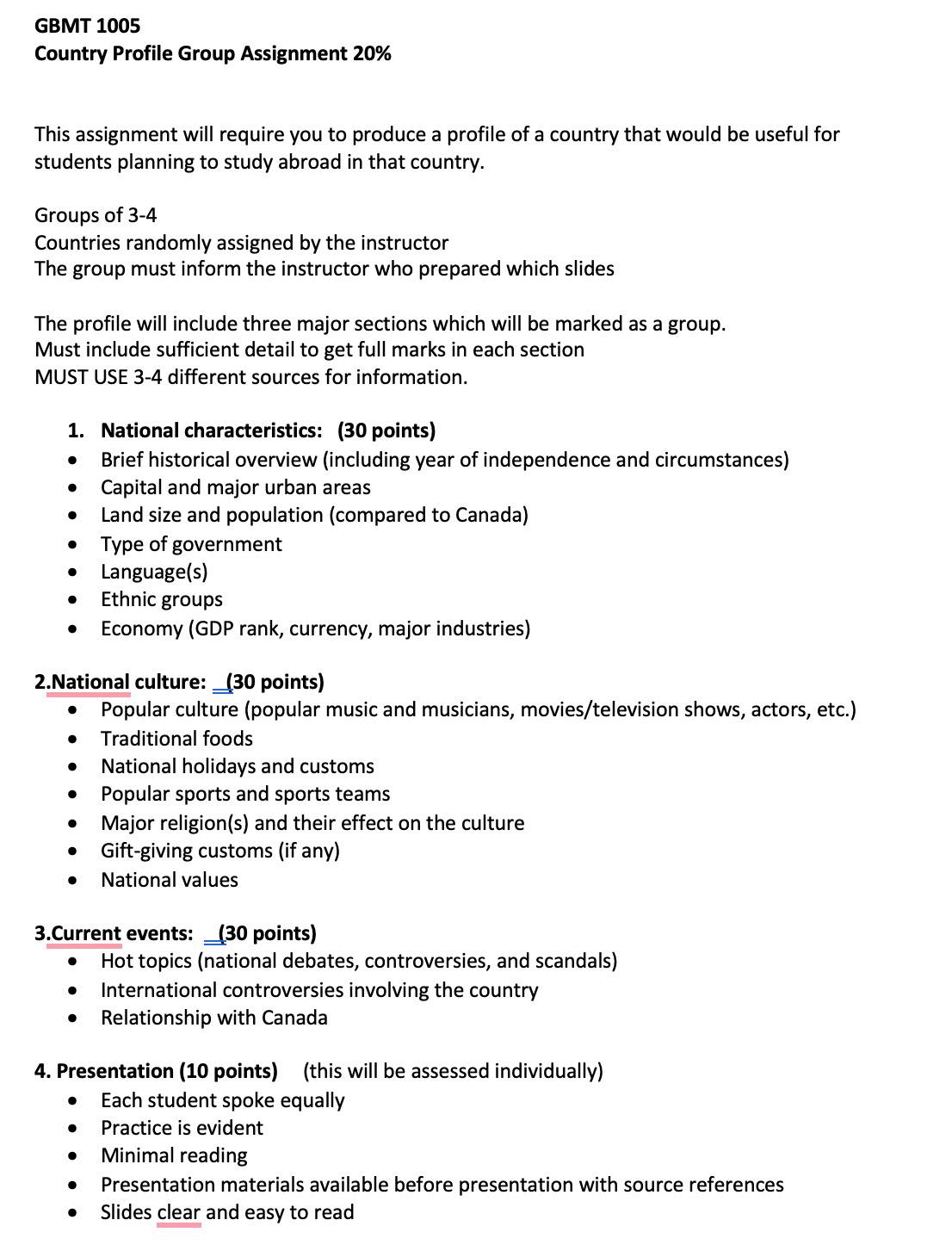 Solved GBMT 1005Country Profile Group Assignment 20%This | Chegg.com