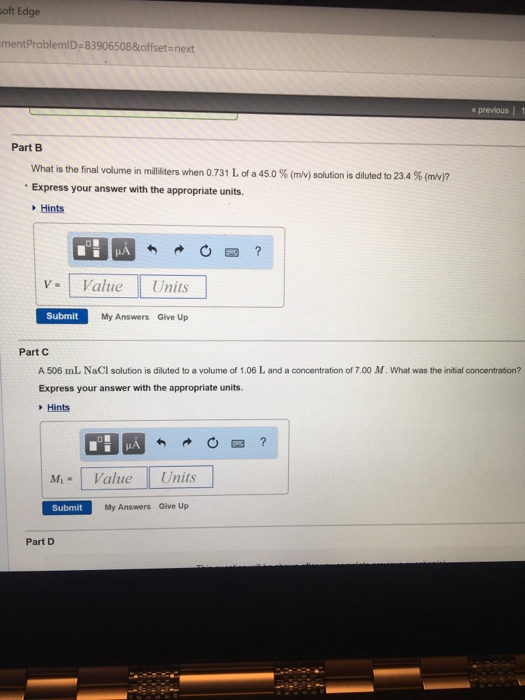 Solved What Is The Final Volume In Millilitres When 0 731 L