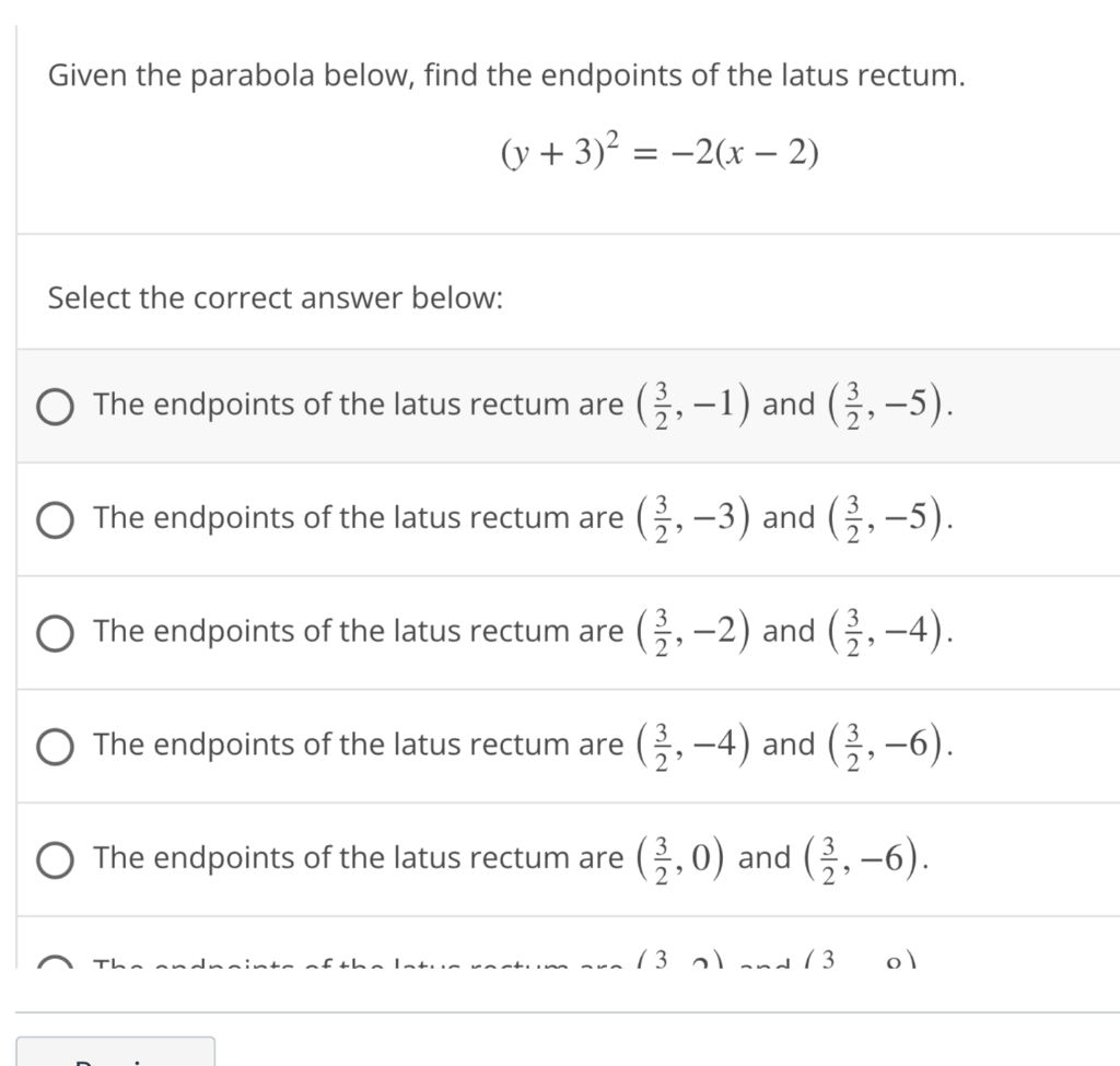 Solved Given The Parabola Below Find The Endpoints Of The Chegg Com