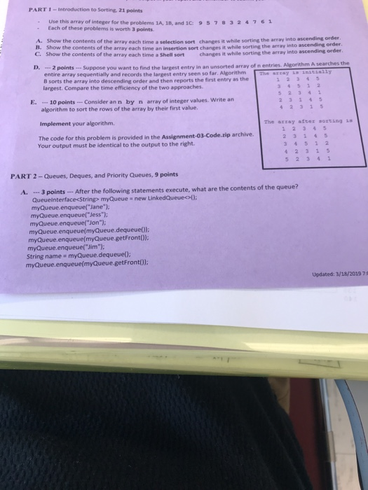 geeksforgeeks - sorting practice questions! https: ... Solved . - PART 1-Introduction to Sorting, 21 points Use | Chegg.com