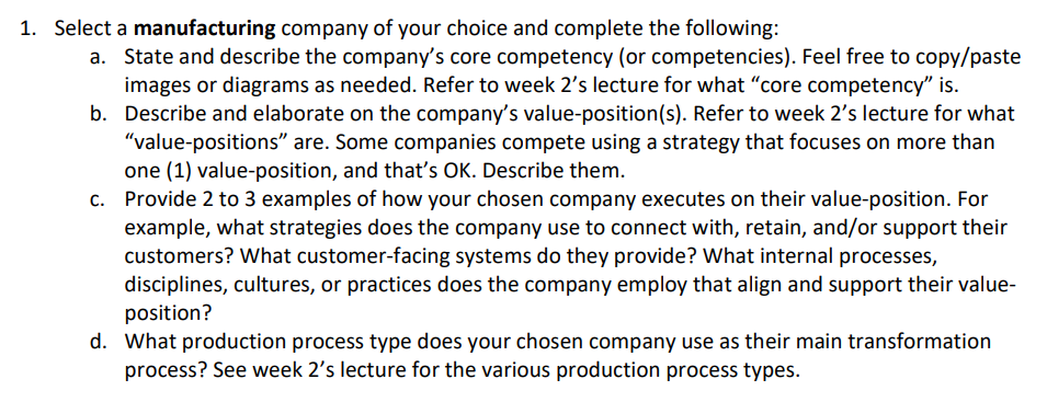 Solved Choose the manufacturing company which relates to | Chegg.com