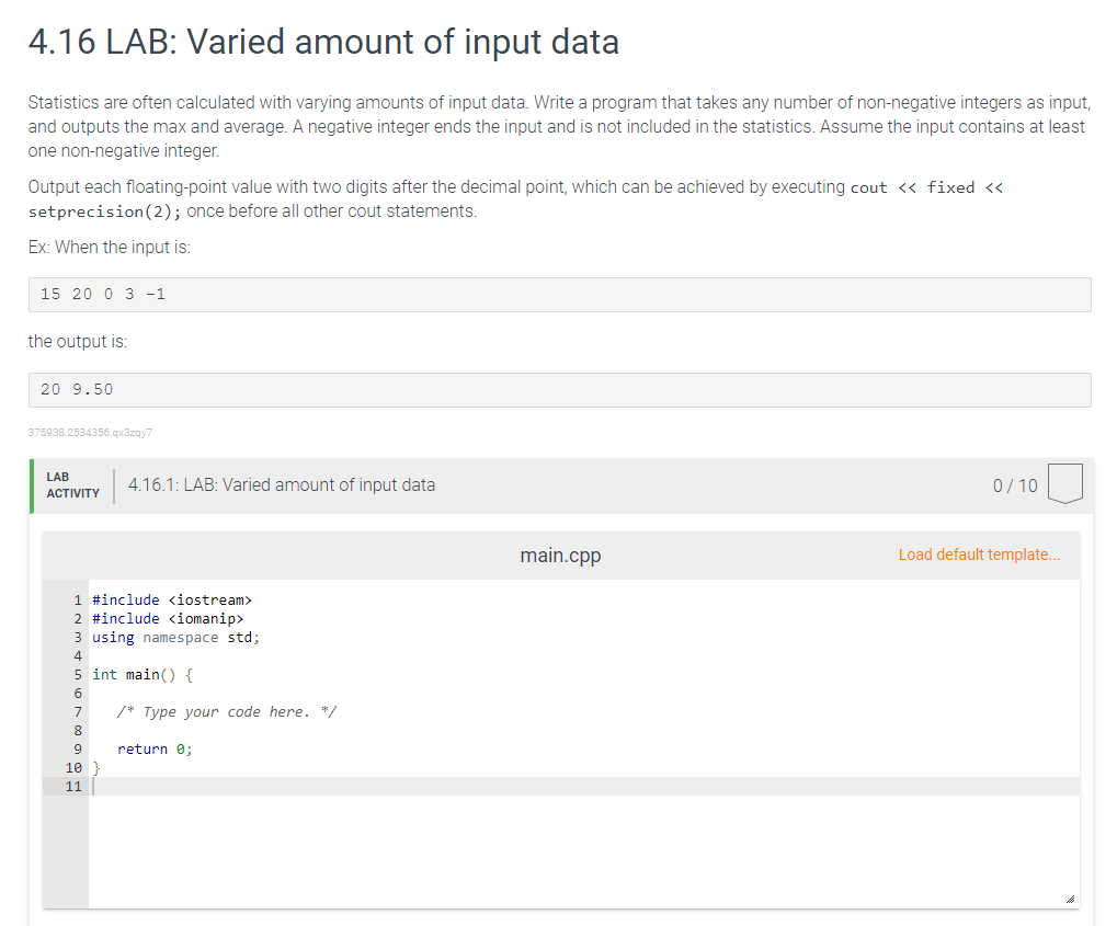 Solved 4.16 LAB: Varied amount of input data Statistics are | Chegg.com