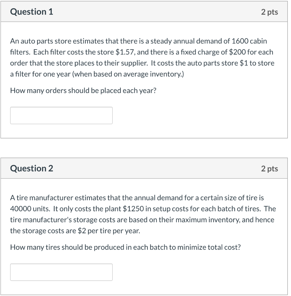 Solved Question 1 2 Pts An Auto Parts Store Estimates Tha