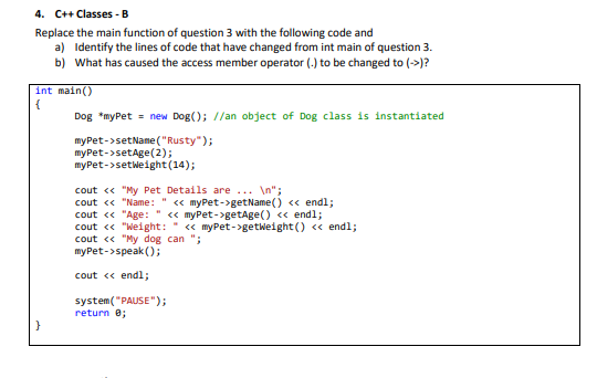 Solved 3. C++ Classes - A The code below illustrates the | Chegg.com