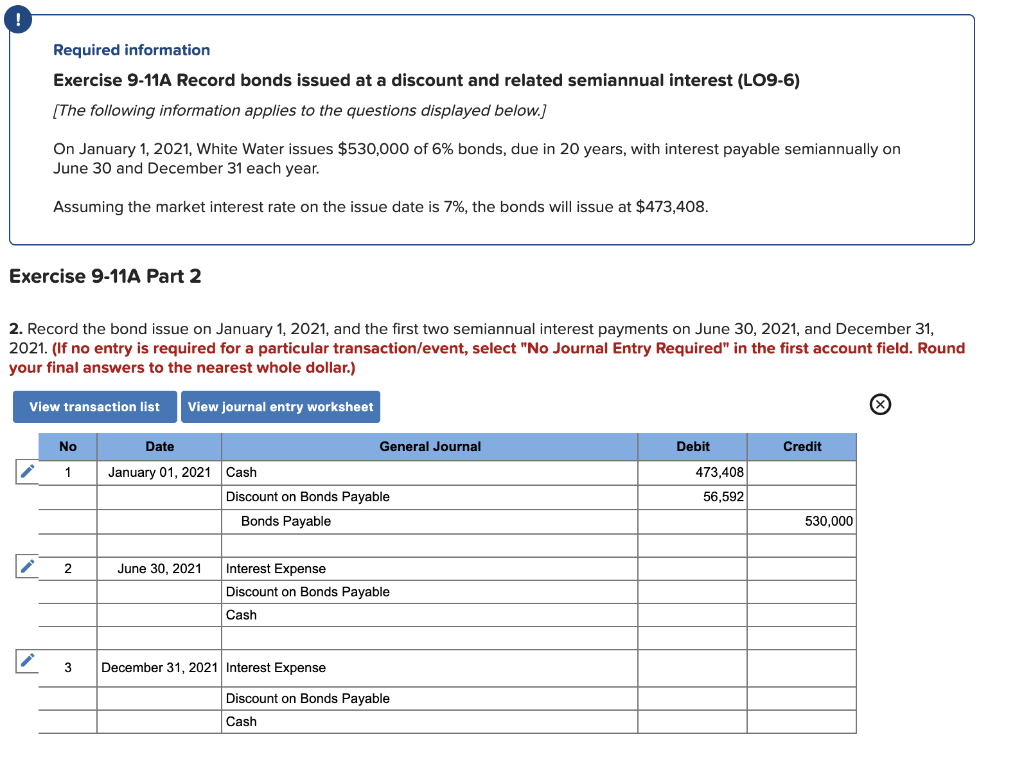 Solved Required information Exercise 911A Record bonds