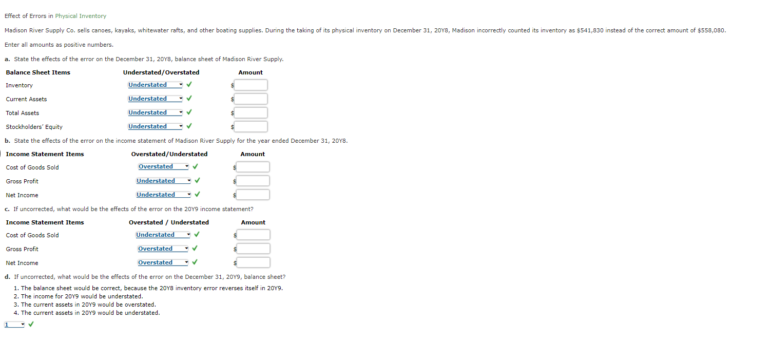 Solved Effect of Errors in Physical Inventory Madison River | Chegg.com