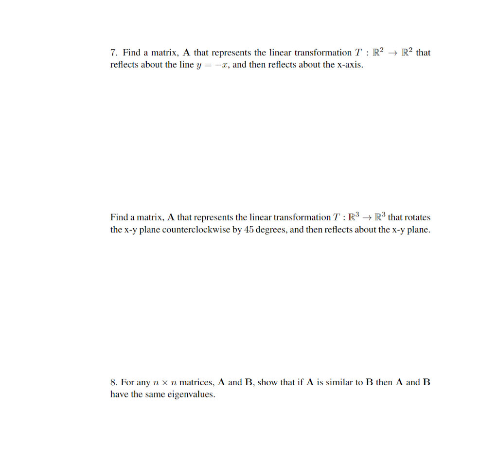 Solved 7. Find a matrix, A that represents the linear | Chegg.com