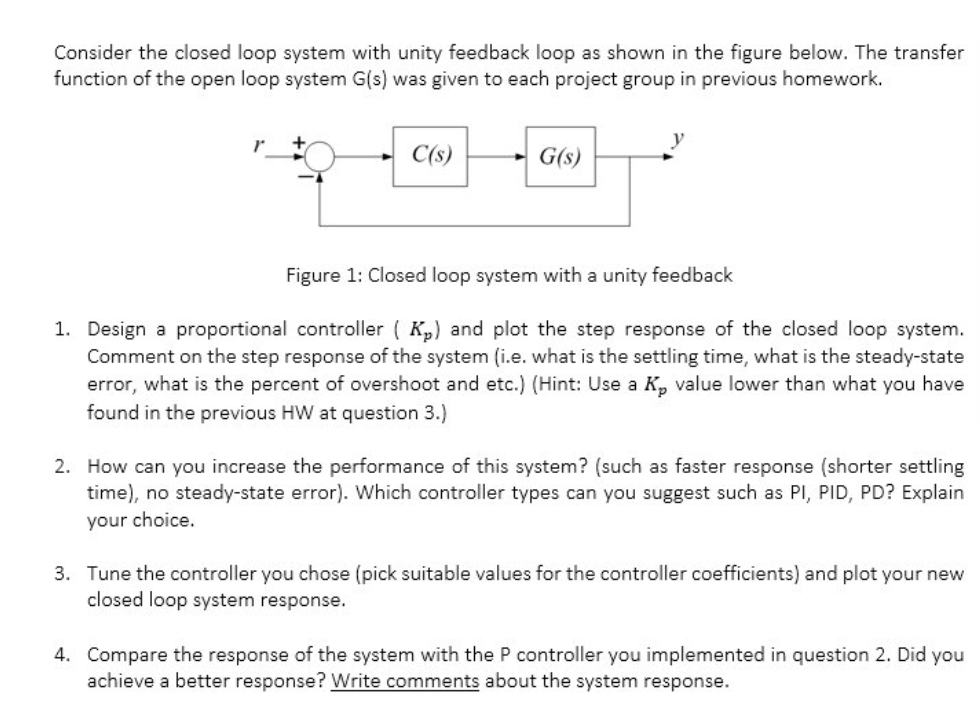 Consider the closed loop system with unity feedback | Chegg.com