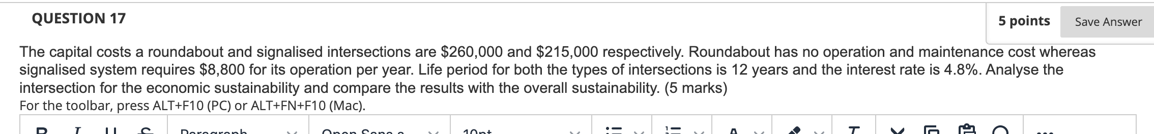 Solved QUESTION 17 5 points Save Answer The capital costs a | Chegg.com