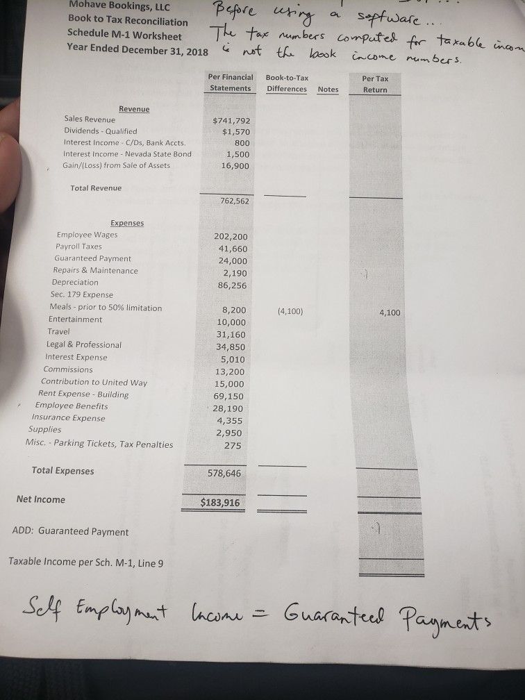 Solved Mohave Bookings, LLC re le o s Book to Tax