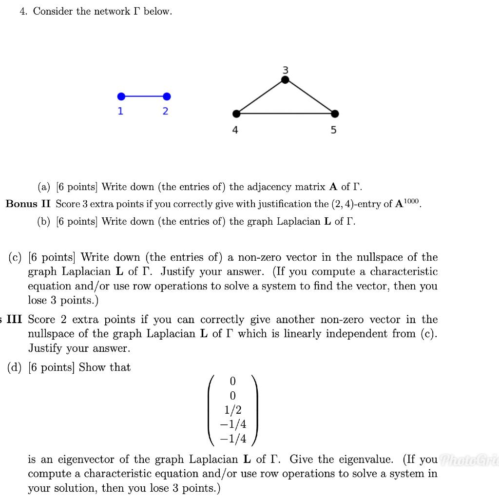 Solved 4. Consider the network I below. 3 1 2 4 5 (a) [6 | Chegg.com