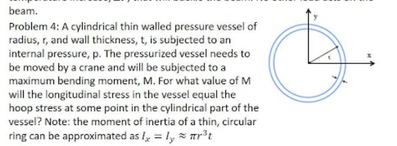 Solved beam. Problem 4: A cylindrical thin walled pressure | Chegg.com