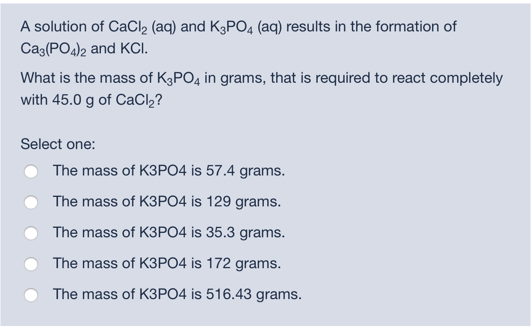 Solved A solution of CaCl2 (aq) and K3PO4 (aq) results in | Chegg.com