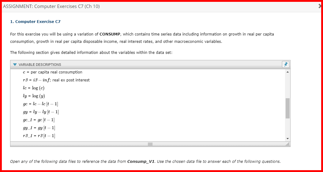 1. Computer Exercise C7 For this exercise you will be | Chegg.com