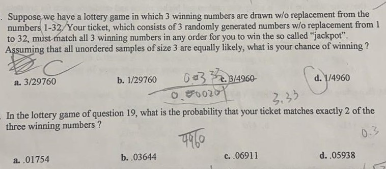 Solved Suppose We Have A Lottery Game In Which 3 Winning | Chegg.com