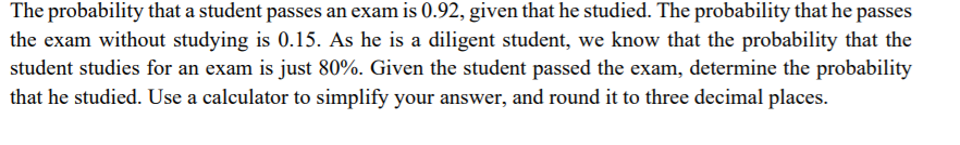 Solved The probability that a student passes an exam is | Chegg.com