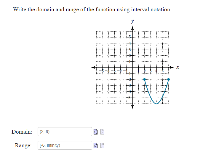 Solved UserWrite the domain and range of the function using | Chegg.com