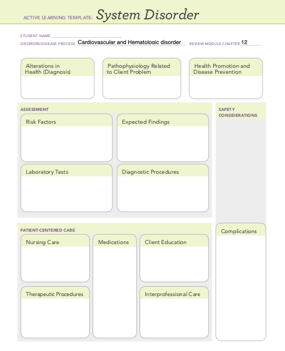 Solved ACTIVE EARNING TEMPLATE System Disorder STUDENT NAME Chegg