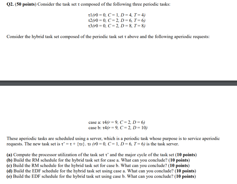 Q2. (50 points) Consider the task set t composed of | Chegg.com