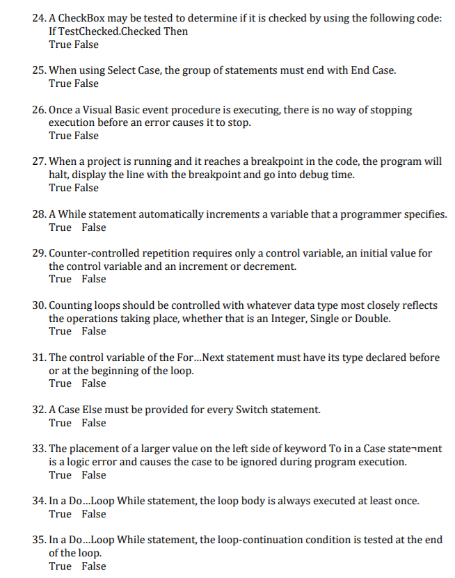 Solved 24 A CheckBox may be tested to determine if it is Chegg com