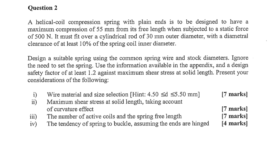 Question 2 A helical-coil coinpression spring with | Chegg.com