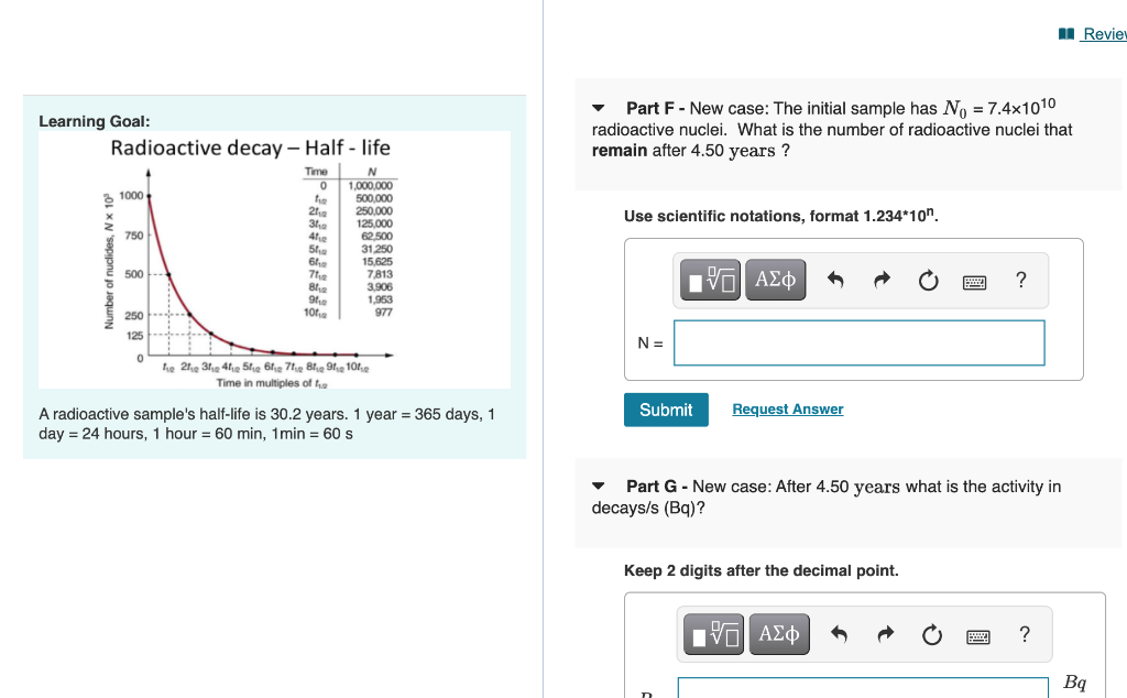 Solved Revie Learning Goal: Radioactive decay - Half-life | Chegg.com
