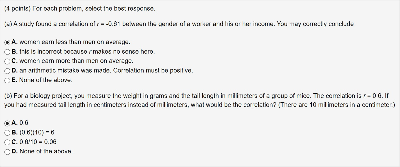 Solved For each problem, select the best response. (a) A | Chegg.com