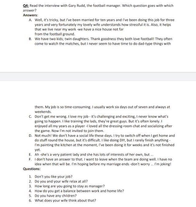 Q4: Read the interview with Gary Rudd, the football | Chegg.com