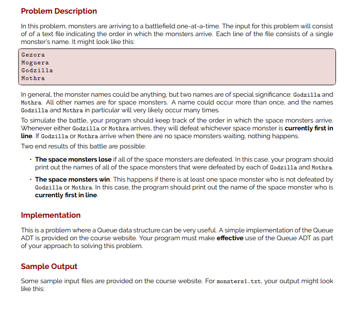 Solved Problem Description In this problem, monsters are | Chegg.com