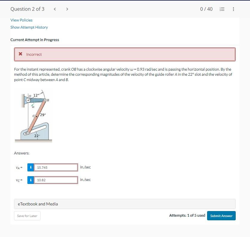 Solved For the instant represented, crank OB has a clockwise | Chegg.com
