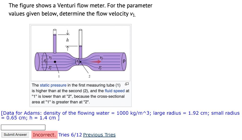 Solved The figure shows a Venturi flow meter. For the | Chegg.com