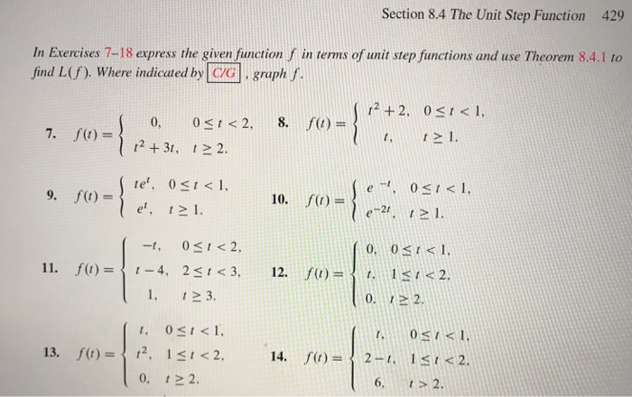 Solved 429 Section 8.4 The Unit Step Function In Exercises | Chegg.com