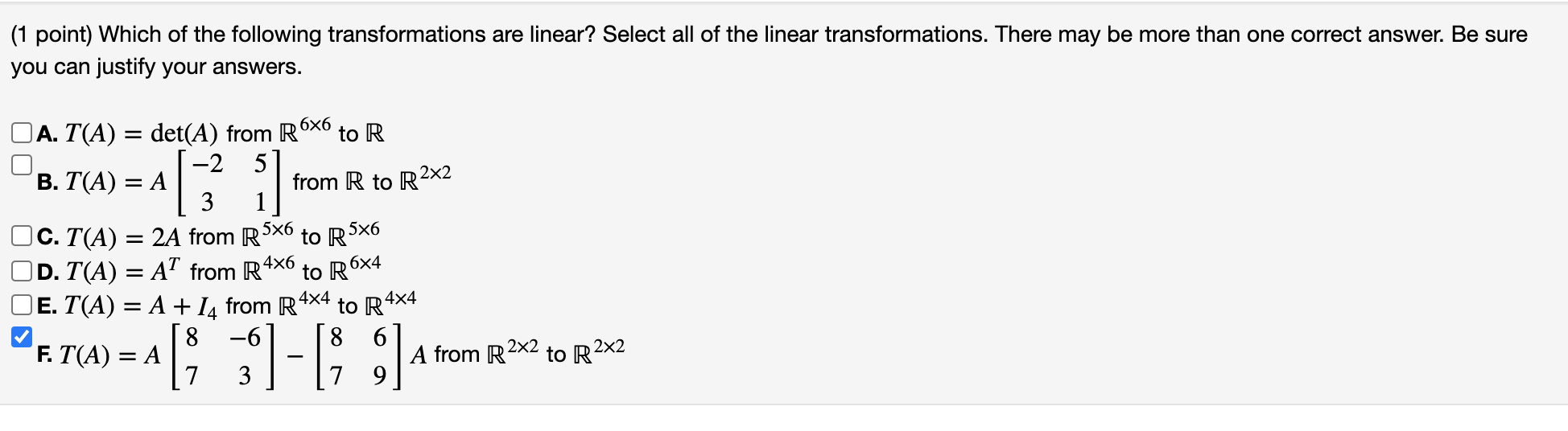 Solved (1 point) Which of the following transformations are | Chegg.com
