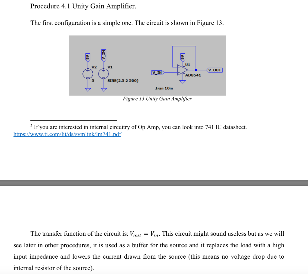 Solved Procedure 4.1 Unity Gain Amplifier. The first
