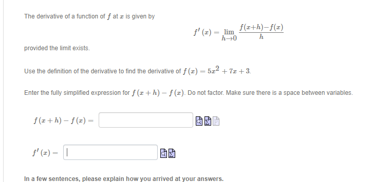 Solved The Derivative Of A Function Of F At Is Given By Chegg Com