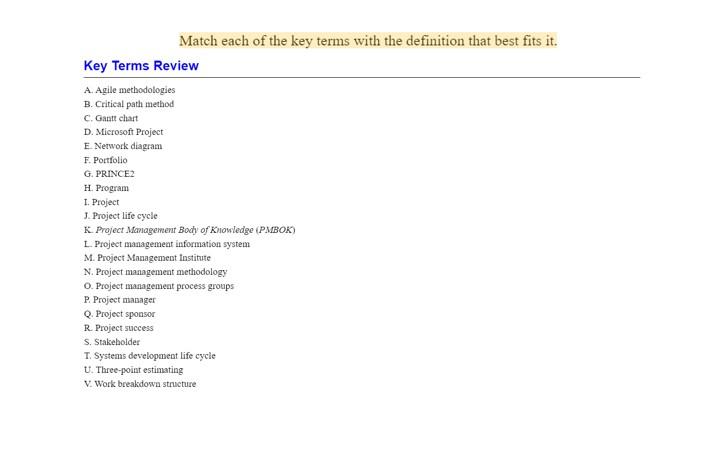 Solved Match each of the key terms with the definition that | Chegg.com