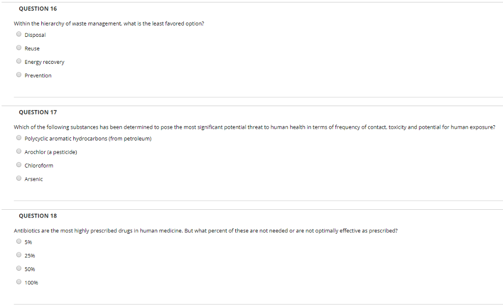 Solved QUESTION 16 Within the hierarchy of waste management, | Chegg.com