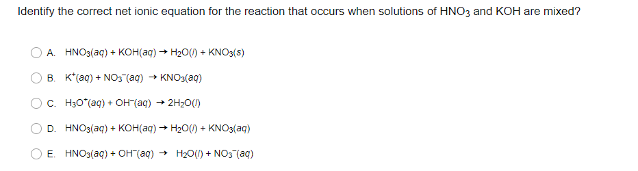 Solved Identify the correct net ionic equation for the | Chegg.com