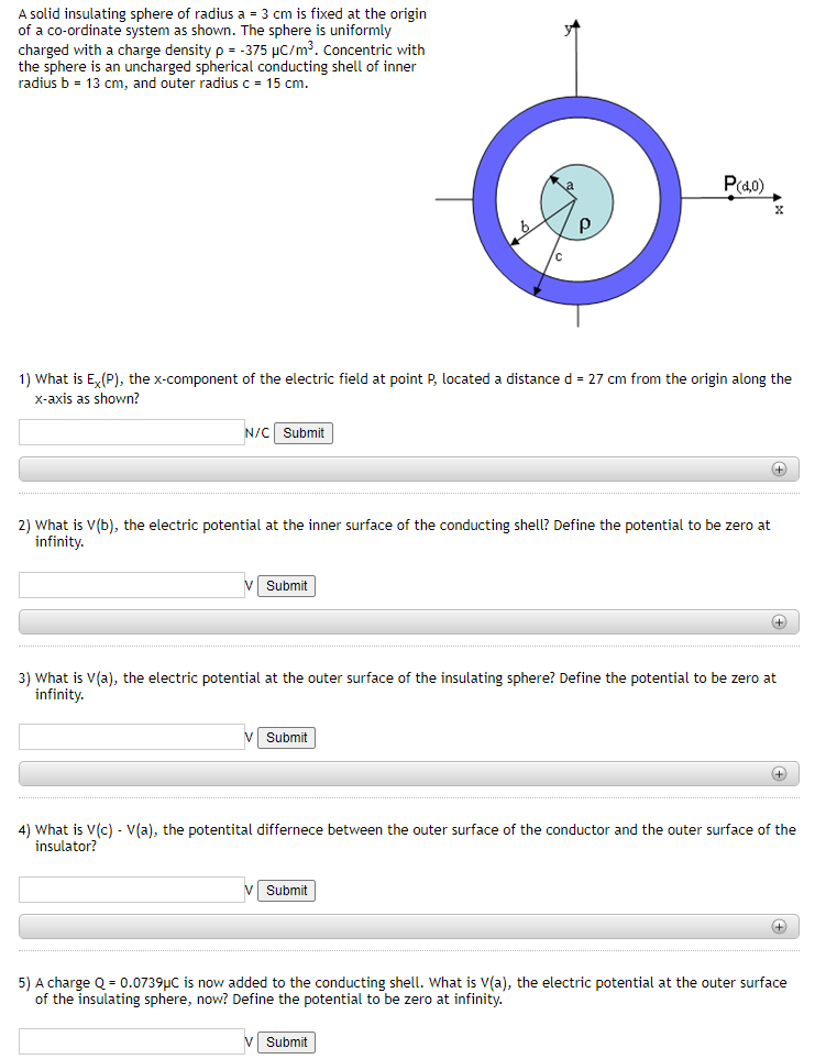 Solved A Solid Insulating Sphere Of Radius A=3 Cm Is Fixed | Chegg.com