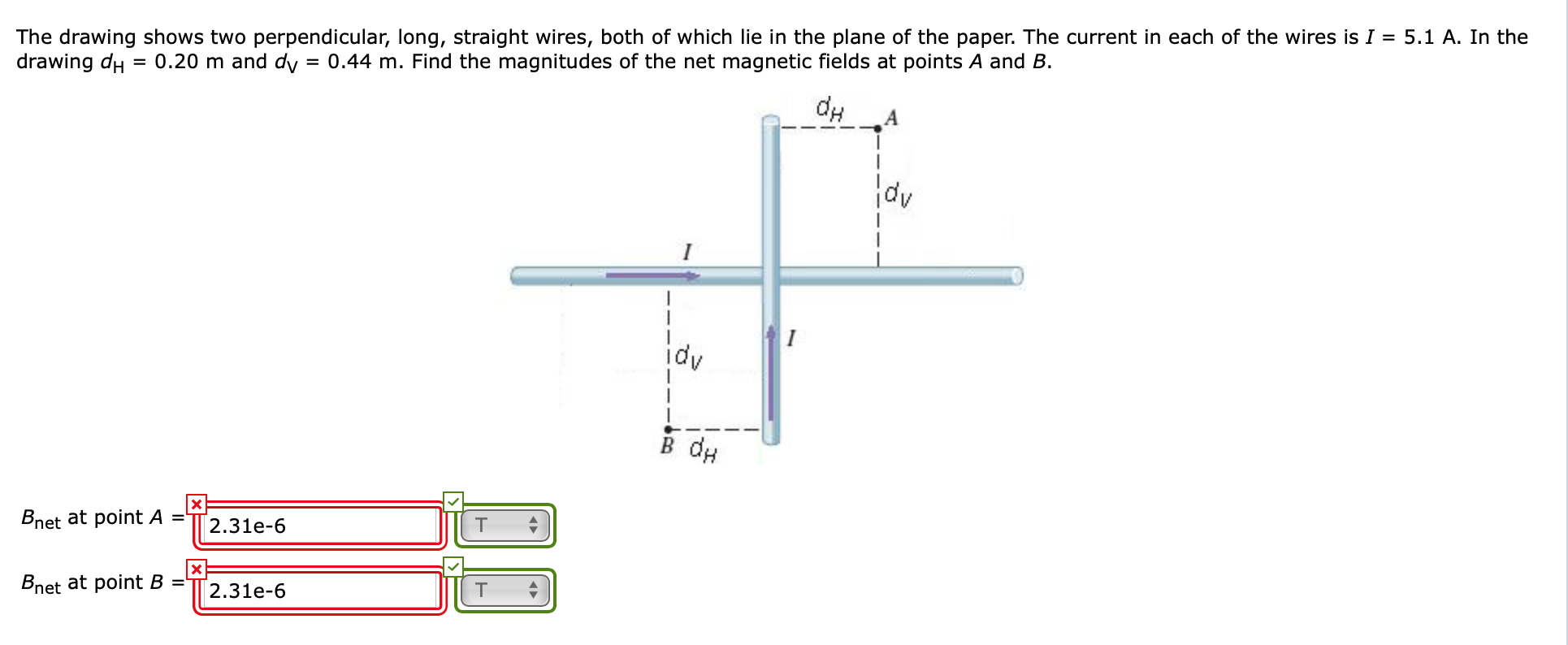 Solved The drawing shows two perpendicular, long, straight